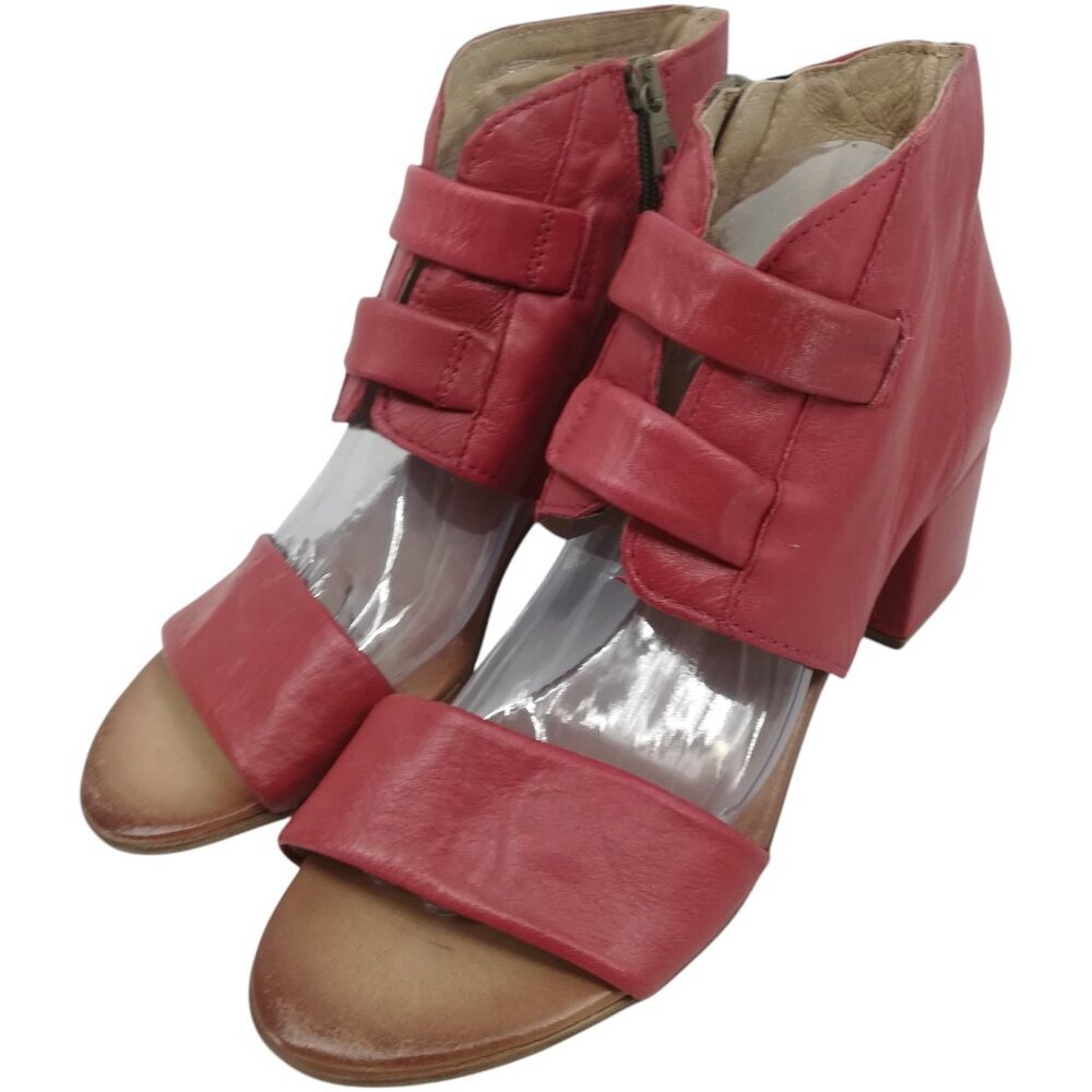 Miz Mooz Red Leather Strappy Block Heel Sandals